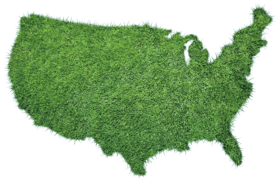 Map of united states covered in turf grass